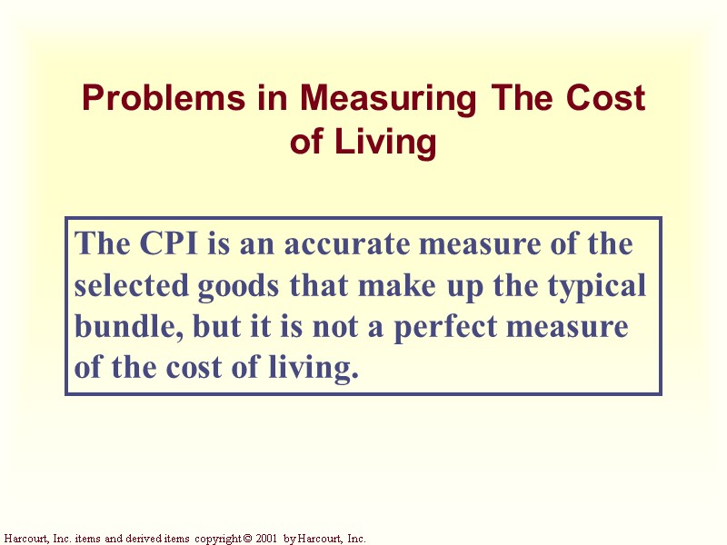 Problems in Measuring The Cost of Living The CPI is an accurate measure of